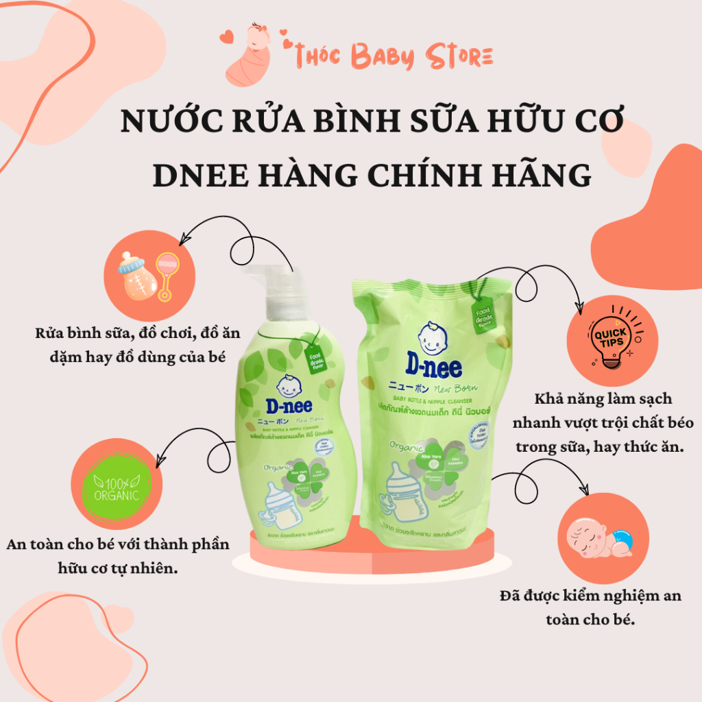 Nước Rửa Bình Dnee Organic xanh lá cây 620ML Nội Địa Thái | Shopee Việt Nam