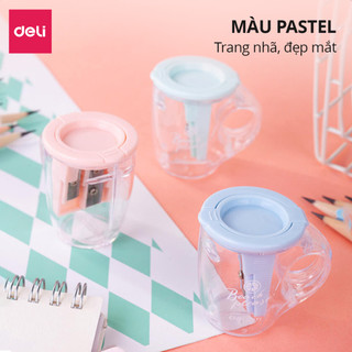 Gọt bút chì, chuốt bút chì Deli mini học sinh văn phòng nhỏ gọn, tiện lợi, màu pastel - Lưỡi thép không gỉ, sắc bén