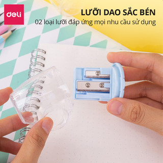 Gọt bút chì, chuốt bút chì Deli mini học sinh văn phòng nhỏ gọn, tiện lợi, màu pastel - Lưỡi thép không gỉ, sắc bén