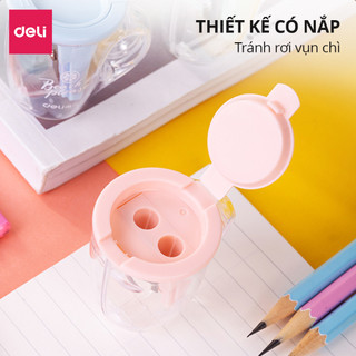 Gọt bút chì, chuốt bút chì Deli mini học sinh văn phòng nhỏ gọn, tiện lợi, màu pastel - Lưỡi thép không gỉ, sắc bén