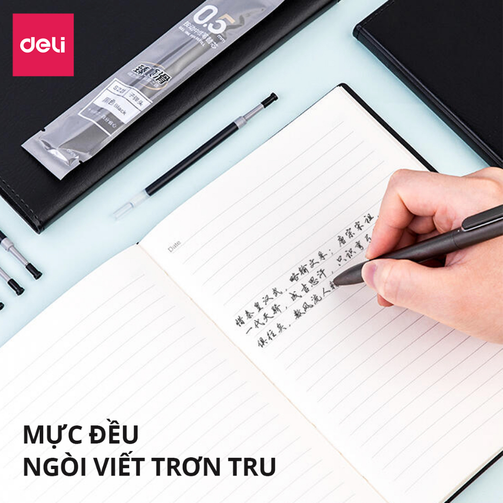 Ảnh Ruột bút gel Deli 0.5mm dùng cho bút bi nước A575 lâu hết mực không gai khi viết mực trơn tru S206, S221 3