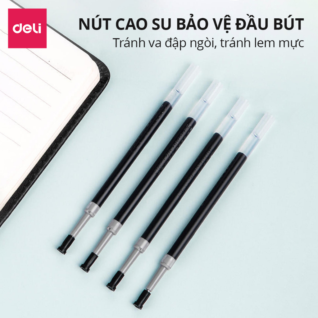 Combo 5/10/20 Ruột bút gel đen Deli S221 ngòi 0,5mm viết êm, mực cao cấp, nhanh khô ngòi gốc dùng thay thế cho Bút A575