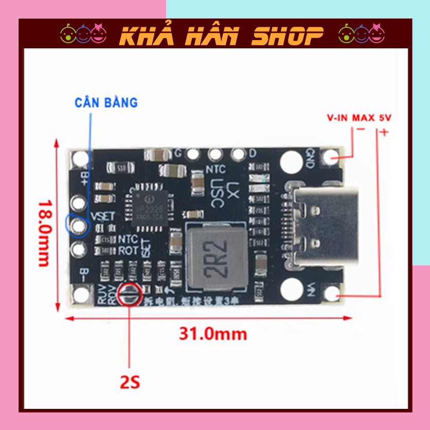 Mạch sạc nhanh type C cho pin 2s hoặc 3s lithium có cân bằng và bảo vệ ...