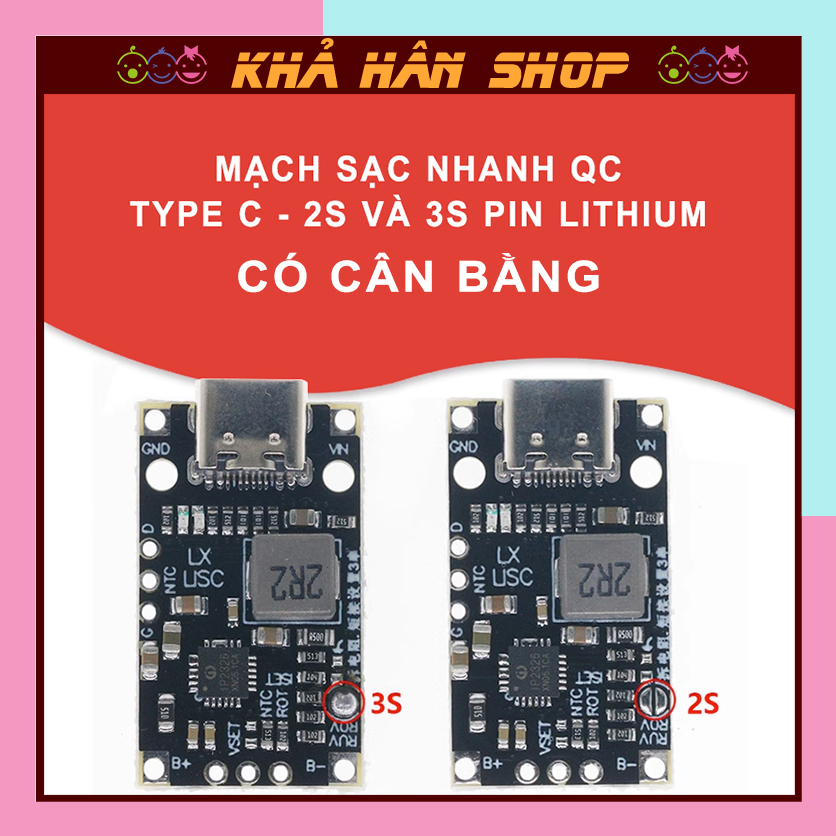 Mạch sạc nhanh type C cho pin 2s hoặc 3s lithium có cân bằng và bảo vệ ...