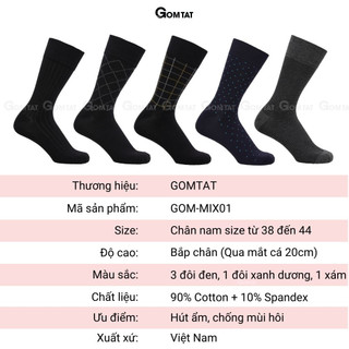 Hộp 5 đôi tất nam cao cổ đi giày tây GOMTAT mẫu MIX01, chất cotton cao cấp, hút ẩm - LUX-MIX01-CB5