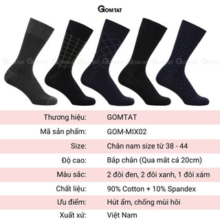 Hộp 5 đôi tất cổ cao nam đi giày tây GOMTAT mẫu MIX02, chất liệu cotton cao cấp, hút ẩm, thoáng khí - LUX-MIX02-CB5