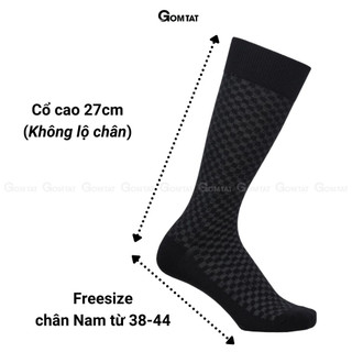 Tất dài nam đi giày tây màu đen sọc caro xám GOMTAT, vớ giày tây nam chất liệu mềm mịn thoáng mát - STA-TAY12-DENCAROXAM