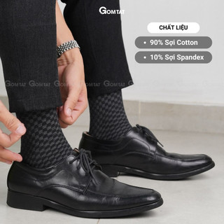 Tất dài nam đi giày tây màu đen sọc caro xám GOMTAT, vớ giày tây nam chất liệu mềm mịn thoáng mát - STA-TAY12-DENCAROXAM