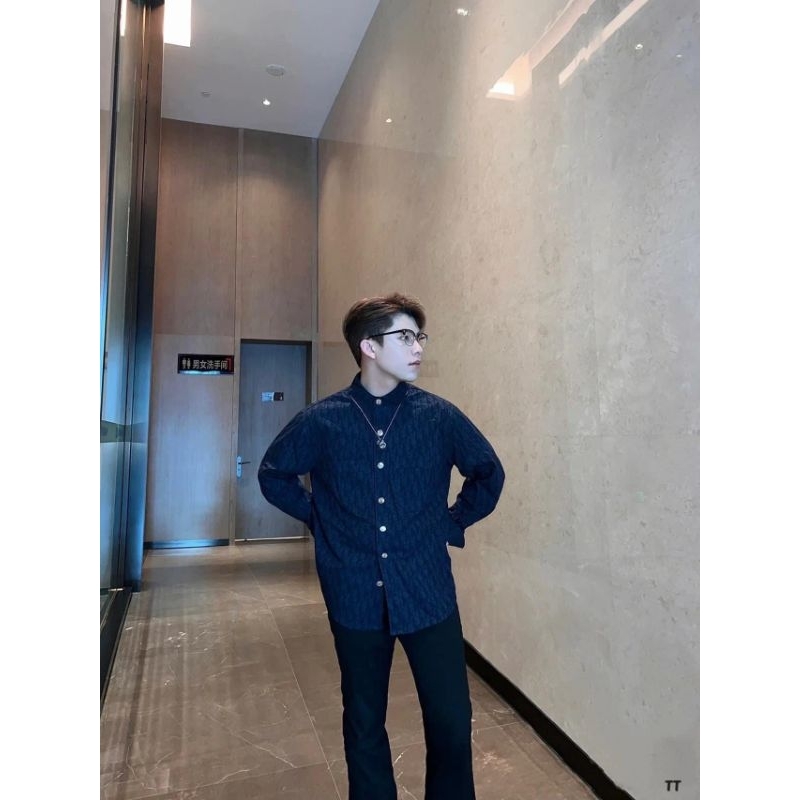 ⚡️[Hight Quality] Áo Sơ Mi Denim D1.0r Oblique Xanh Họa Tiết Monogram Phối Cúc Sang Trọng - Hàng Loại 1 Phù Hợp Nam Nữ