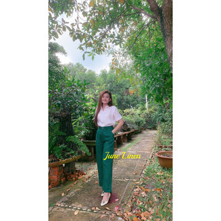 [JUNE LINEN] QD03. Quần dài 100% LINEN ống rộng lưng cao, có ly cho nữ, Lưng sau có thun.