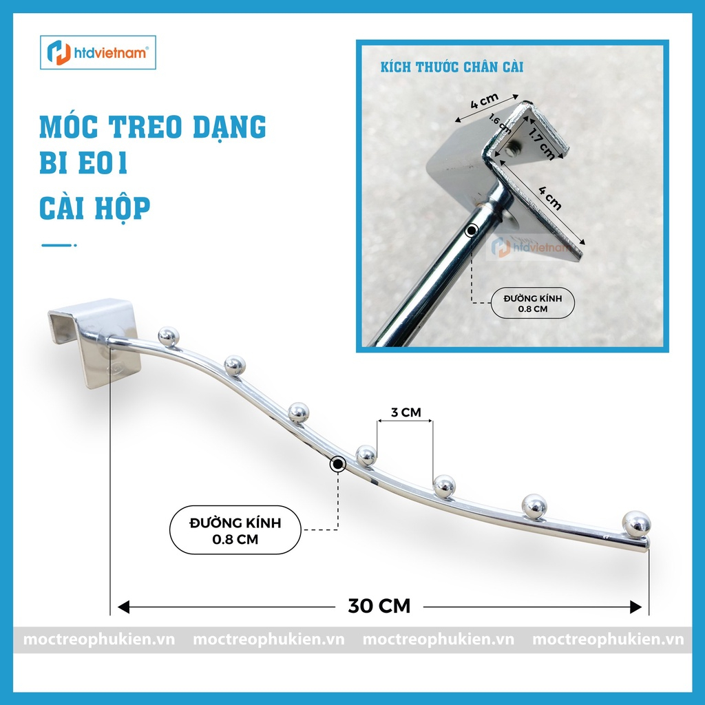 Móc Bi Inox Treo Quần Áo Dạng Cài Thanh Hộp, Cạnh Vuông HTD- E01 ...