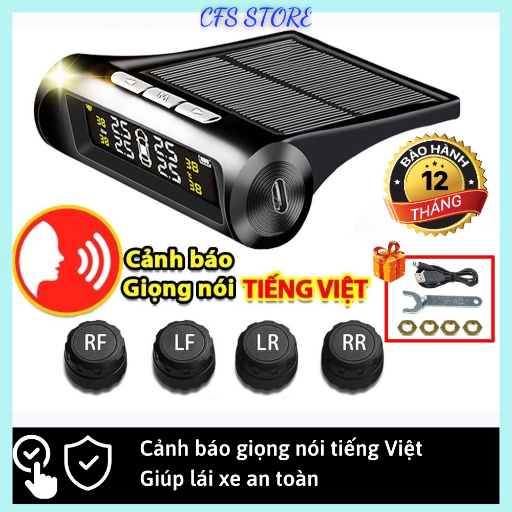 Cảm biến áp suất lốp ô tô TPMS van ngoài, cảnh báo tiếng việt, sạc năng ...