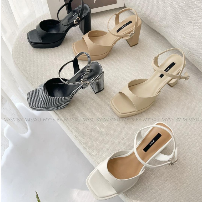 Giày sandal nữ MYSS quai ngang khoét đế đúp 9 cm cao cấp - SD191