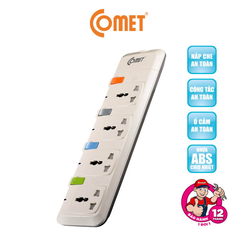 Ảnh Ổ Cắm Điện Nối Dài Comet CESG2403 2500W Dây Dài 3m,4 Lỗ 3 Chấu,4 Công Tắc, Có Nắp Lỗ Cắm  An Toàn 2