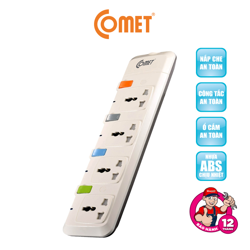 Ảnh Ổ cắm nối dài Comet CESG2405 dây dài 5m, 4 lỗ 3 chấu, 4 công tắc, có nắp che lỗ cắm an toàn 1