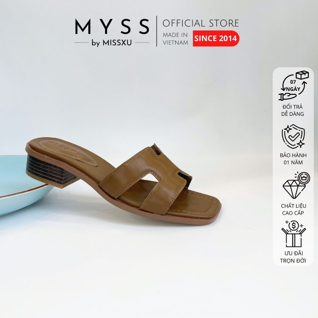 Giày guốc nữ MYSS quai chữ H phối gót vân gỗ 3 cm cao cấp - SU186