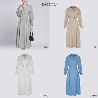 Đầm Nữ 𝐂𝐂𝐇𝐀𝐓 Kiểu Cổ Đức Mở V Dáng Xòe Chất Tuytsi Cao Cấp Mềm Mịn 13VDS2002XT