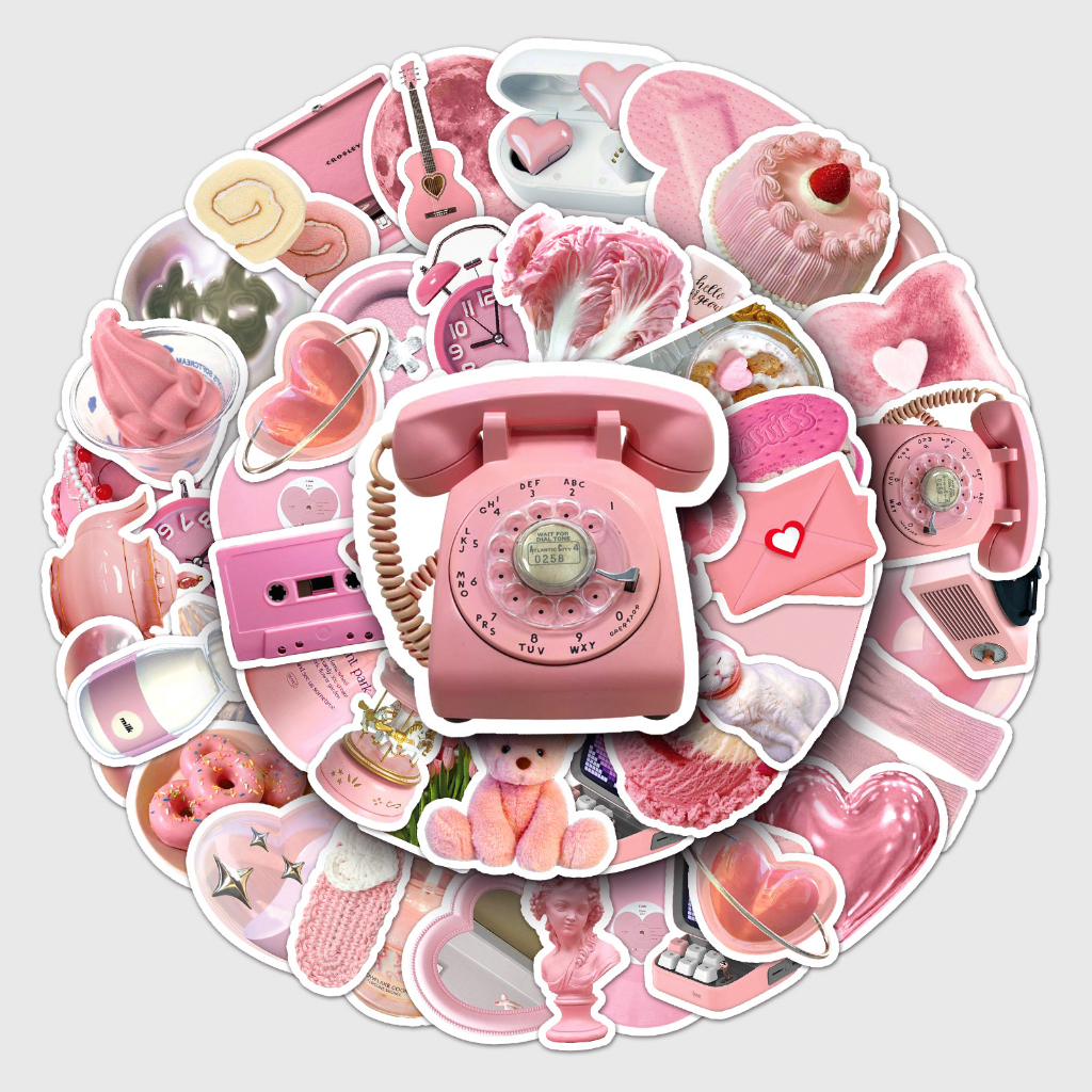 [Set 50 Cái] Sticker Hồng dễ thương nhiều họa tiết chống nước, dán ...