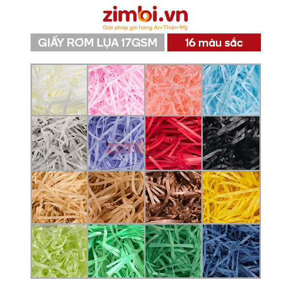 Giấy rơm lót hộp quà trang trí, gói hàng cắt sợi 2-3mm nhiều màu Zimbi ...