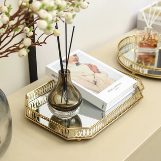 Khay mặt gương đựng đồ đa năng mạ mầu vàng Gold sang trọng