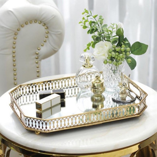 Khay mặt gương đựng đồ đa năng mạ mầu vàng Gold sang trọng