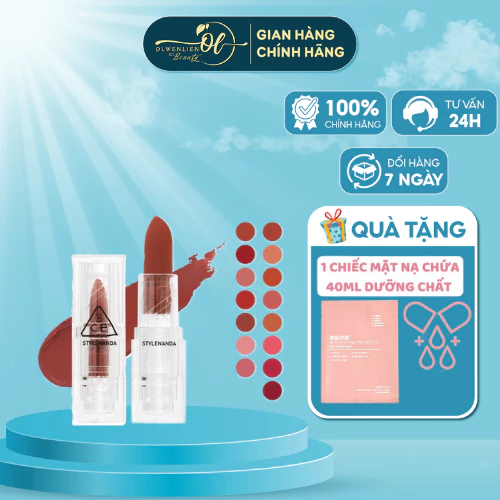 Son thỏi 3CE Soft Matte Lipstick 3.5g Red muse, speak to me, Murmuring, lì lâu trôi, mịn màng
