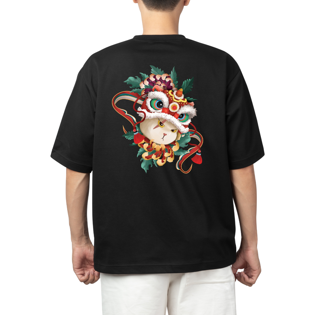 Áo phông cotton unisex nam nữ Goodore Dynameow mẫu Đầu Lân thoáng mát năng động form oversize thiết kế độc đáo