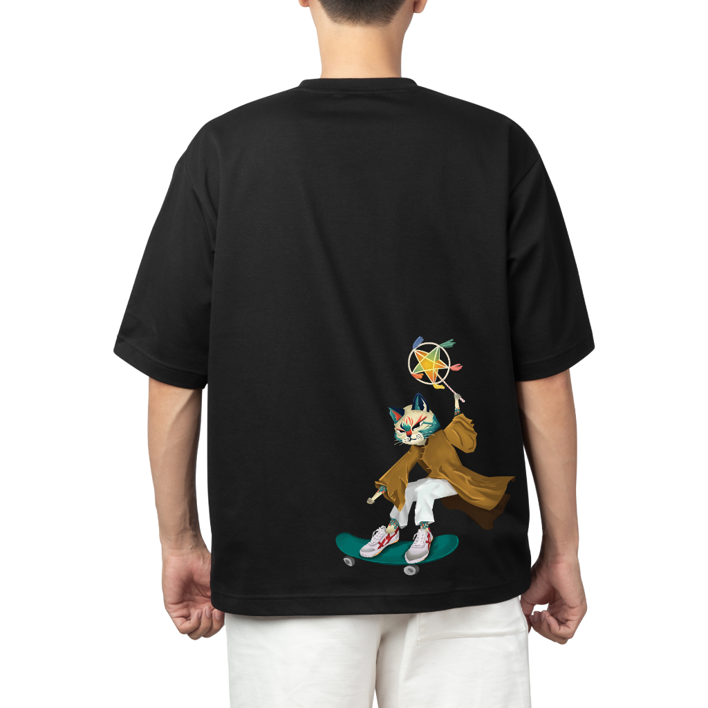 Áo thun cotton unisex nam nữ Goodore Dynameow mẫu Cầm Đèn thoáng mát năng động form oversize thiết kế độc đáo