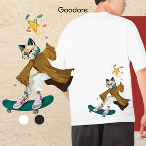 Áo thun cotton unisex nam nữ Goodore Dynameow mẫu Cầm Đèn thoáng mát năng động form oversize thiết kế độc đáo