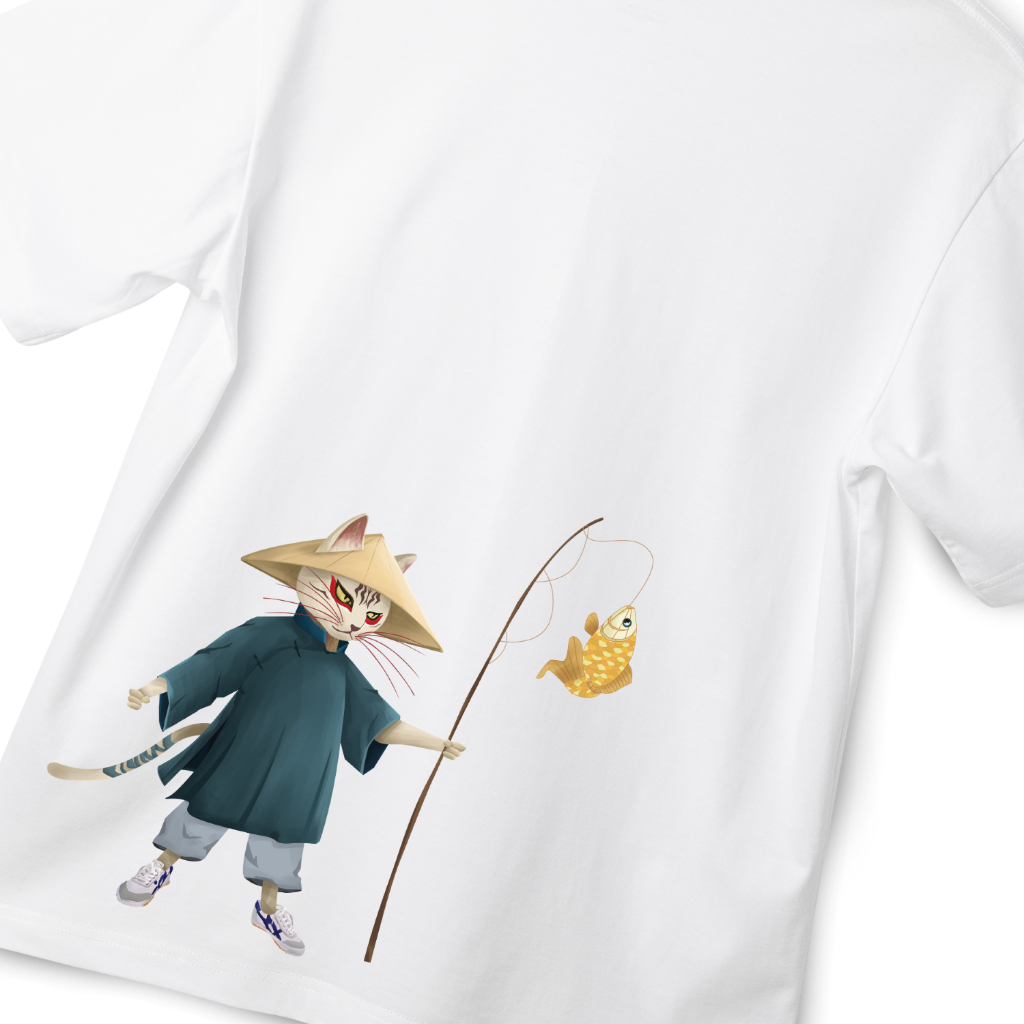 Áo phông cotton unisex nam nữ Goodore Dynameow mẫu Mèo Câu Cá thoáng mát năng động form oversize thiết kế độc đáo