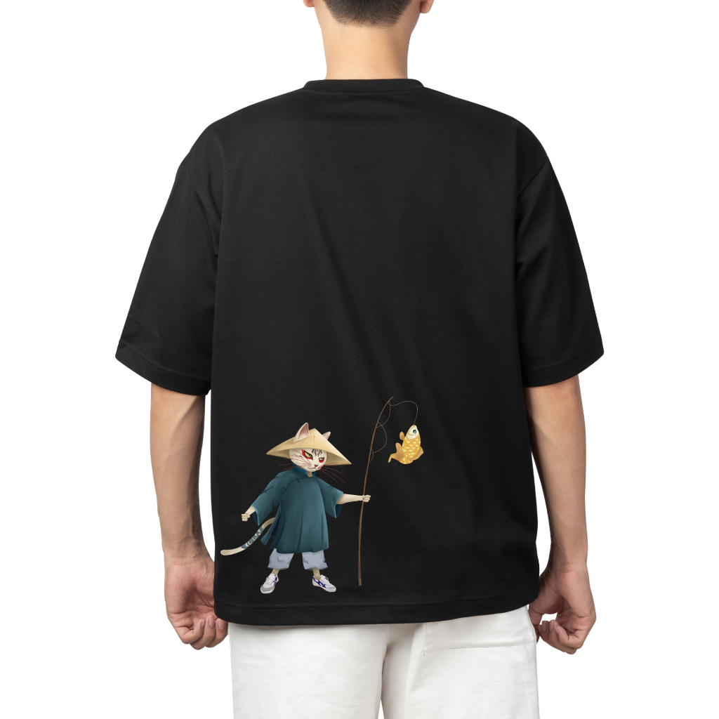Áo phông cotton unisex nam nữ Goodore Dynameow mẫu Mèo Câu Cá thoáng mát năng động form oversize thiết kế độc đáo