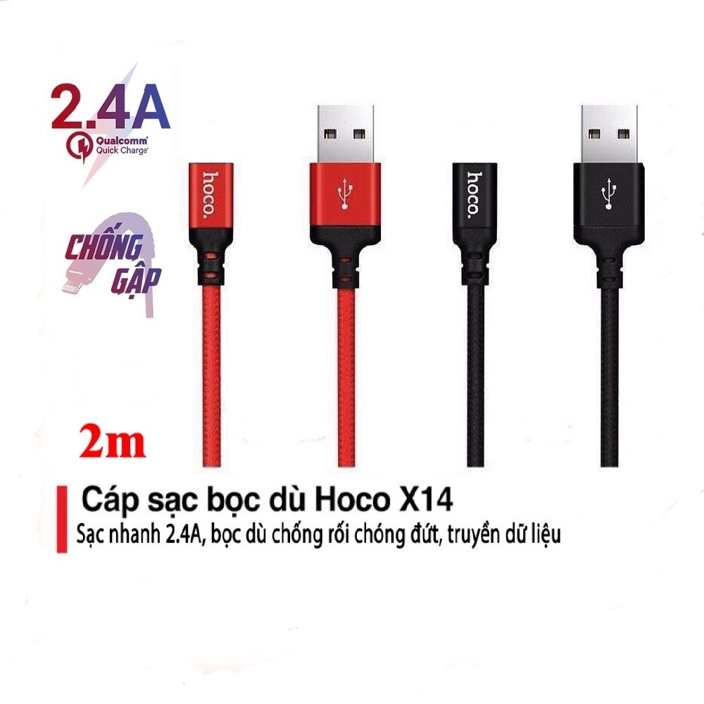 Dây cáp sạc siêu bền, truyền dữ liệu USB sang chân ai phôn hoco X14 dây ...