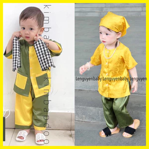 Bộ đồ đôi cho bé - Sét 01 bé gái 3 chi tiết Áo + Quần + Tuban Sét 02 bé trai chất Lụa mềm mại