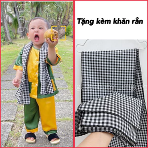 Sét đồ bà ba vàng lá + khăn cho bé (Khuyến mãi khăn cho bé) - Chất vải mềm mại cho bé