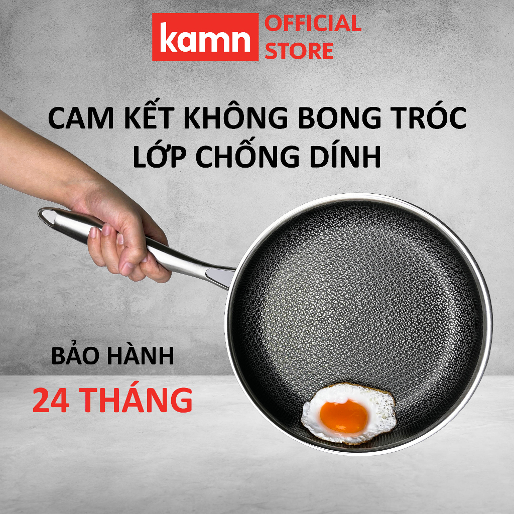 Chảo chống dính bếp từ kamn inox 304, có nắp, công nghệ khắc 2 mặt ...