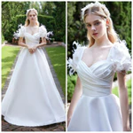 ĐẦM CƯỚI- ĐI BÀN - CÔ  DÂU TAY BỒNG  ĐÍNH HOA LÔNG VŨ FULL SIZE S/M/L/XL( có sẵn hàng ) CÓ NHẬN MAY BIG SIZE — ảnh 1