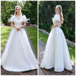 ĐẦM CƯỚI- ĐI BÀN - CÔ  DÂU TAY BỒNG  ĐÍNH HOA LÔNG VŨ FULL SIZE S/M/L/XL( có sẵn hàng ) CÓ NHẬN MAY BIG SIZE — ảnh 3