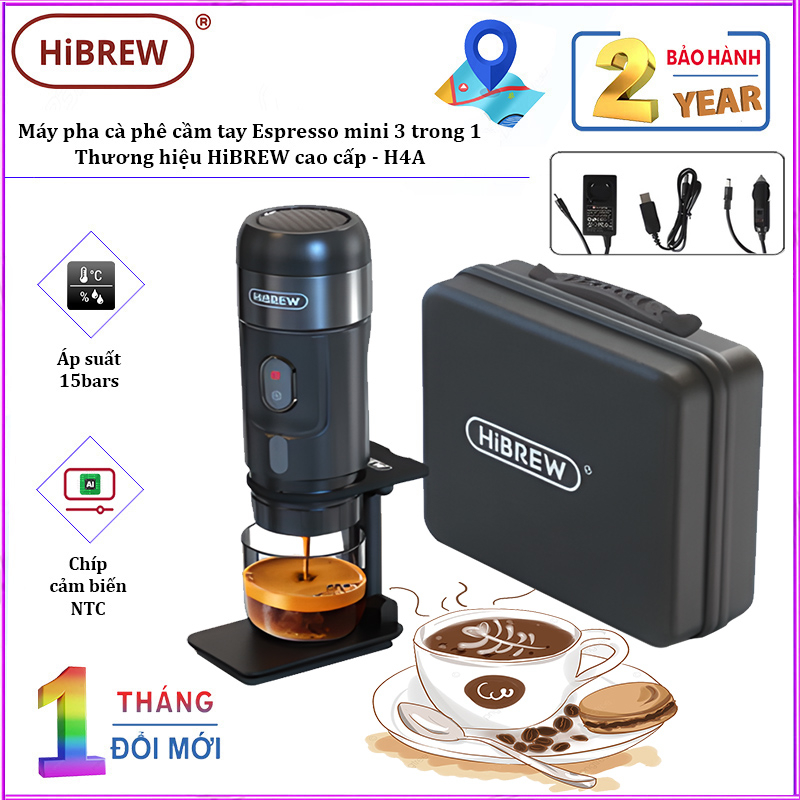 Máy pha cà phê cầm tay Espresso mini 3 trong 1, thương hiệu HiBREW cao ...