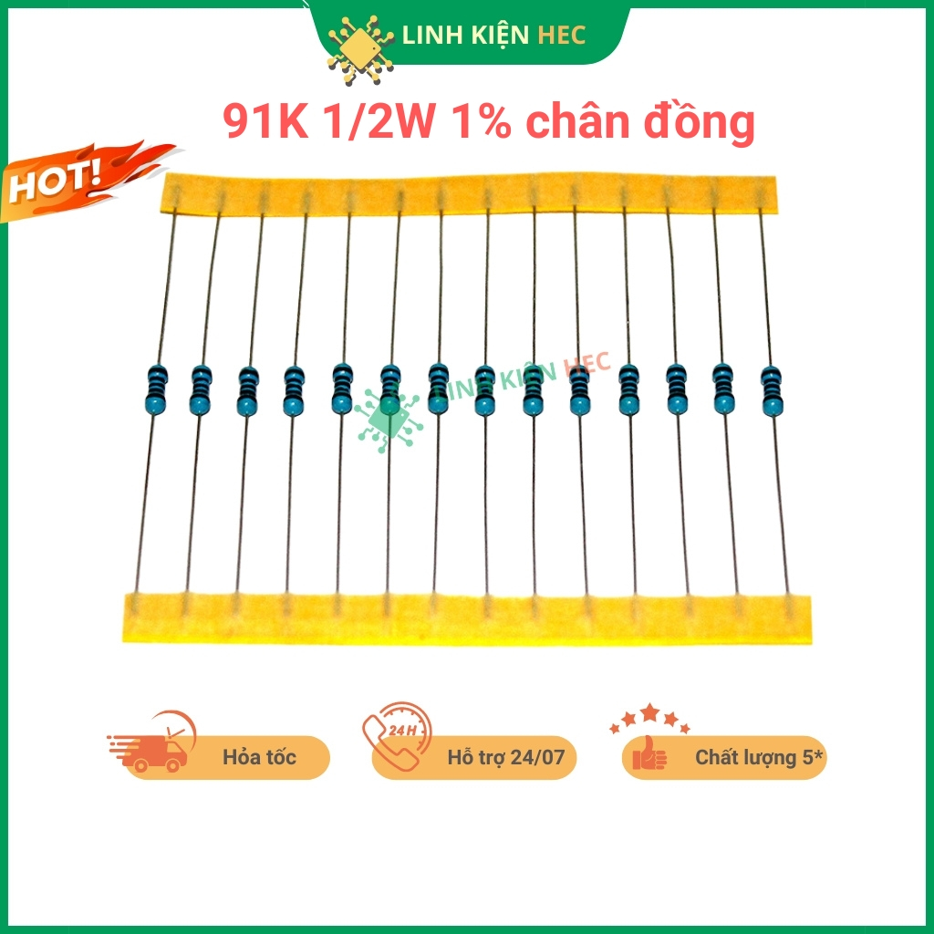 Điện trở vạch 1/2W 91K 1% chân đồng chính hãng combo 10 con linhkienhec ...