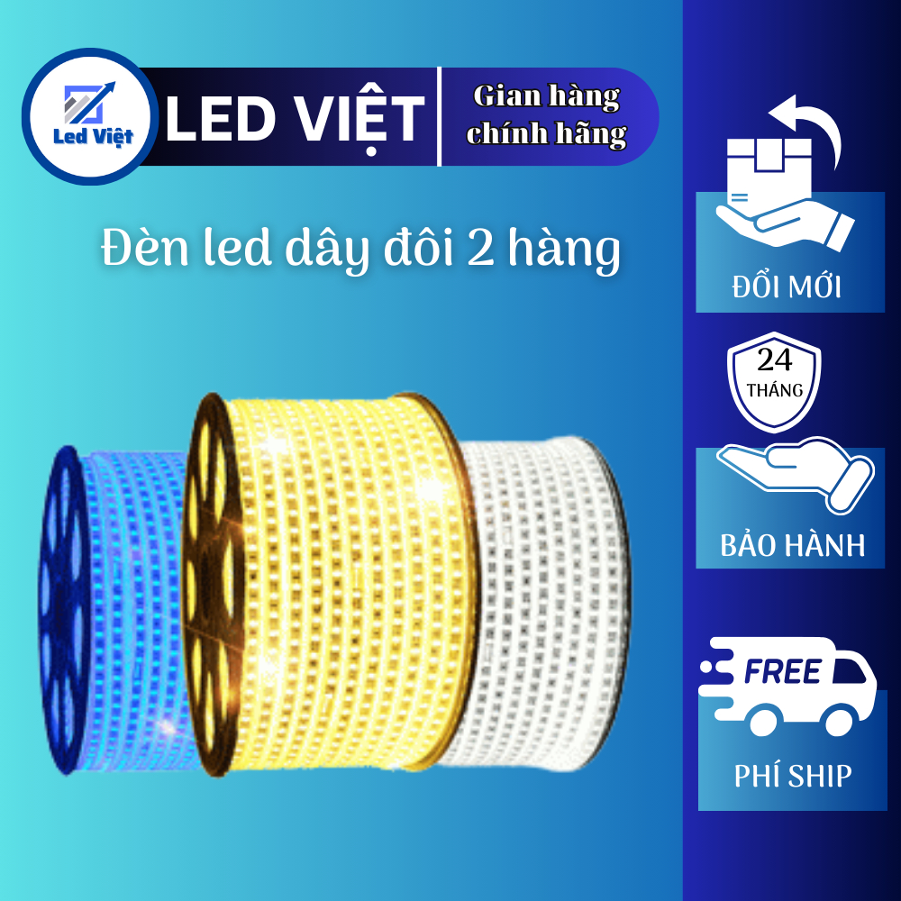 Đèn dây led đôi hai hàng 2835, dây đèn led trắng, vàng, xanh, ba mầu ...