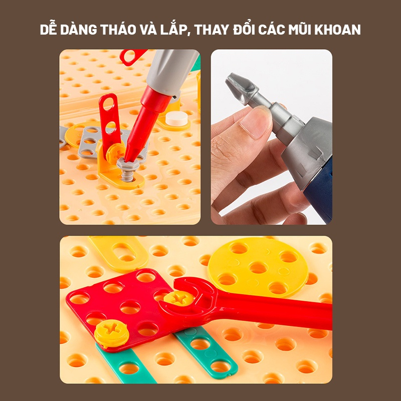 Bộ Đồ Chơi Kỹ Sư Lắp Ráp Hình Gấu Vali Kĩ Sư Gấu Vặn Óc Vít Kèm Khoan Điện Đồ Chơi Cho Bé Trai - Đồ Chơi Cho Bé PUKAPI