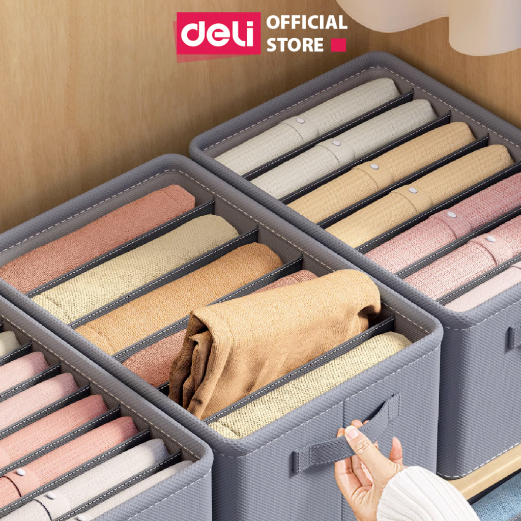 Hộp Vải Đựng Quần Áo Chia 7,9,11 Ngăn Khung Cứng Có Nắp Giúp Sắp Xếp Quần Áo Đồ Lót Gọn Gàng