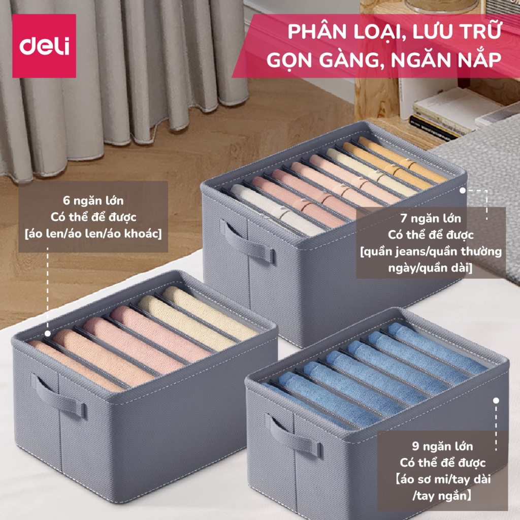Hộp Vải Đựng Quần Áo Chia 7,9,11 Ngăn Khung Cứng Có Nắp Giúp Sắp Xếp Quần Áo Đồ Lót Gọn Gàng