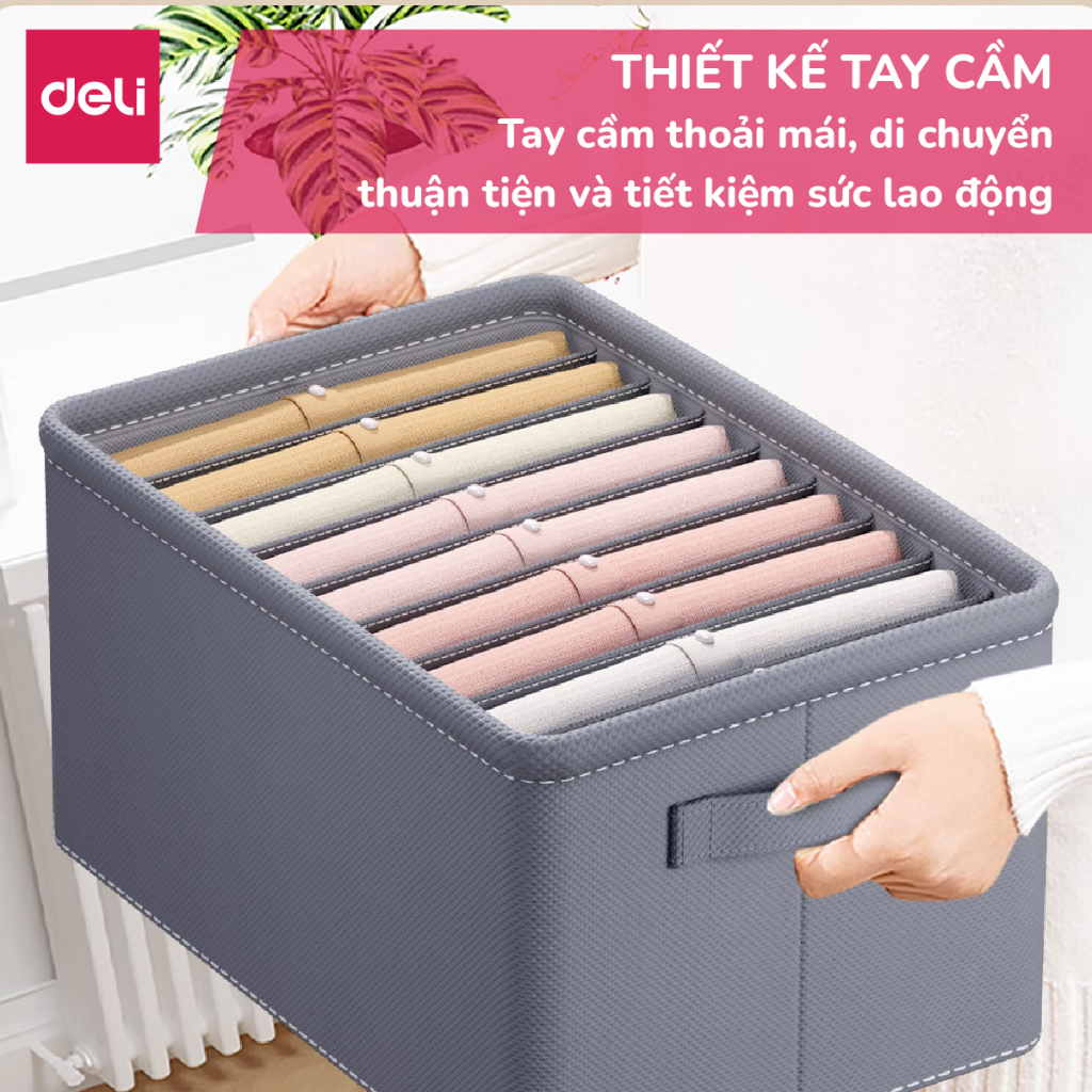 Hộp Vải Đựng Quần Áo Chia 7,9,11 Ngăn Khung Cứng Có Nắp Giúp Sắp Xếp Quần Áo Đồ Lót Gọn Gàng