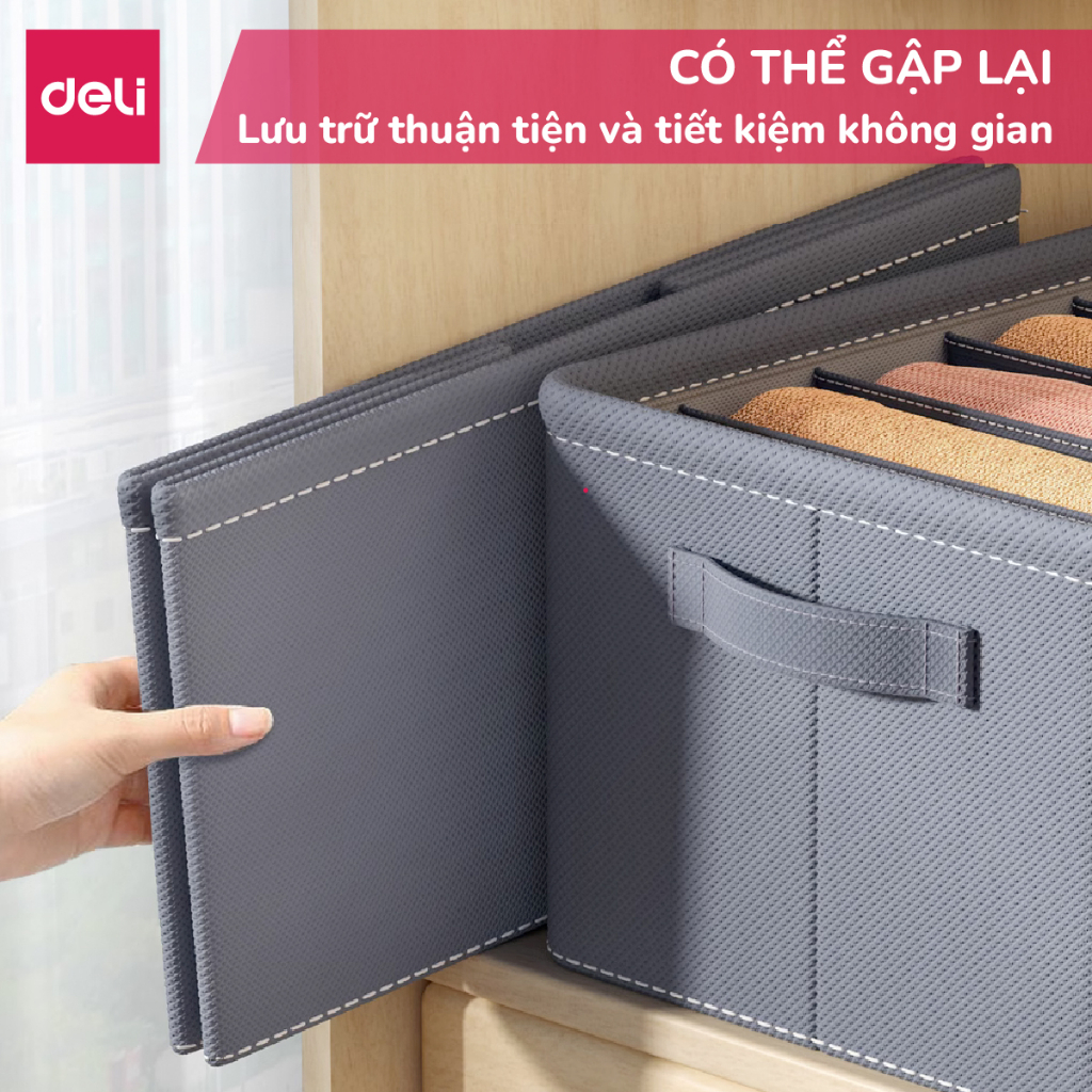 Hộp Vải Đựng Quần Áo Chia 7,9,11 Ngăn Khung Cứng Có Nắp Giúp Sắp Xếp Quần Áo Đồ Lót Gọn Gàng