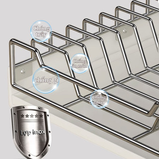 Gslife Kệ Để Đồ Tủ Bếp Inox, Giá Đựng Bát Đĩa Đa Năng, Sơn Tĩnh Điện Trắng, Có Ray Trượt