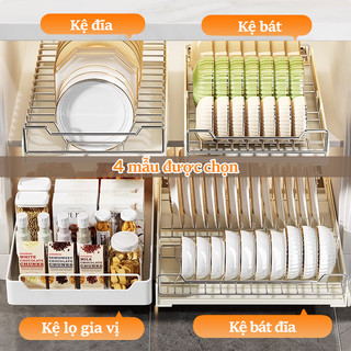 Gslife Kệ Để Đồ Tủ Bếp Inox, Giá Đựng Bát Đĩa Đa Năng, Sơn Tĩnh Điện Trắng, Có Ray Trượt