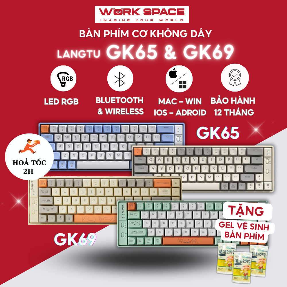 Bàn phím cơ LangTu Gk65 GK69, golden switch, hotswap. layout 65-69 phím ...