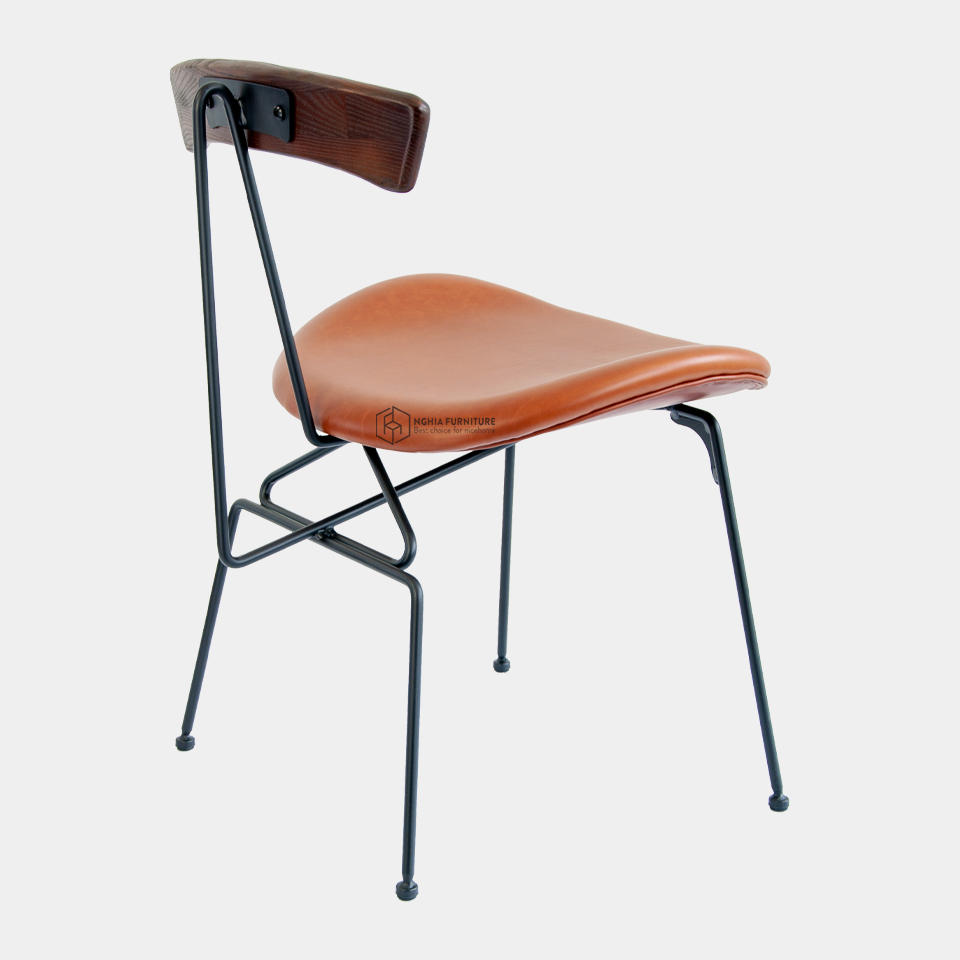 Ảnh Ghế Cafe Nghiafurniture Sapoo Chair 03 nhập khẩu cao cấp, Decor nhà hàng sang trọng - Nệm da Pu, Chân sắt sơn tĩnh điện 2