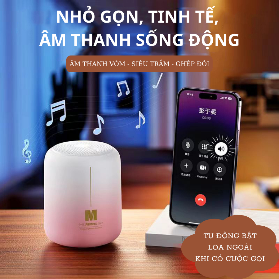 Loa siêu trầm mini hỗ trợ ghép đôi Remax RB-M1 âm thanh vòm chống nước IPX7